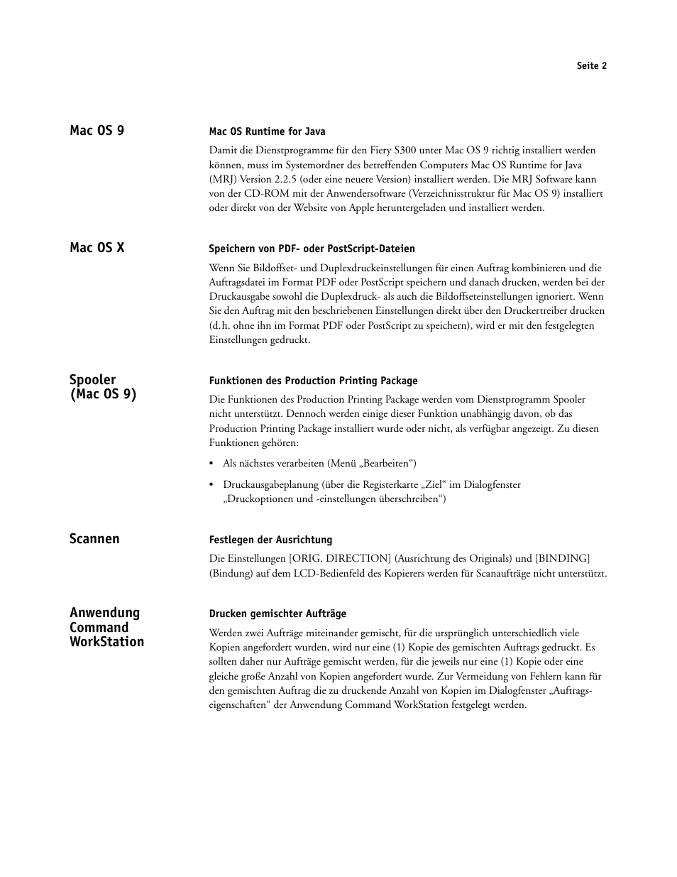 Mac os 9, Mac os x, Spooler (macos9) | Scannen, Anwendung command workstation, Spooler (mac os 9), Anwendung command workstation | Konica Minolta bizhub PRO C500 User Manual | Page 14 / 20