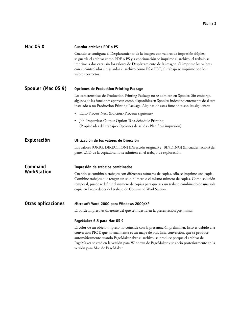 Mac os x, Spooler (macos9), Exploración | Command workstation, Otras aplicaciones, Spooler (mac os 9) | Konica Minolta bizhub PRO C500 User Manual | Page 18 / 20