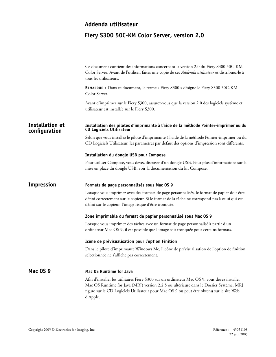 Français, Installation et configuration, Impression | Mac os 9 | Konica Minolta bizhub PRO C500 User Manual | Page 5 / 20