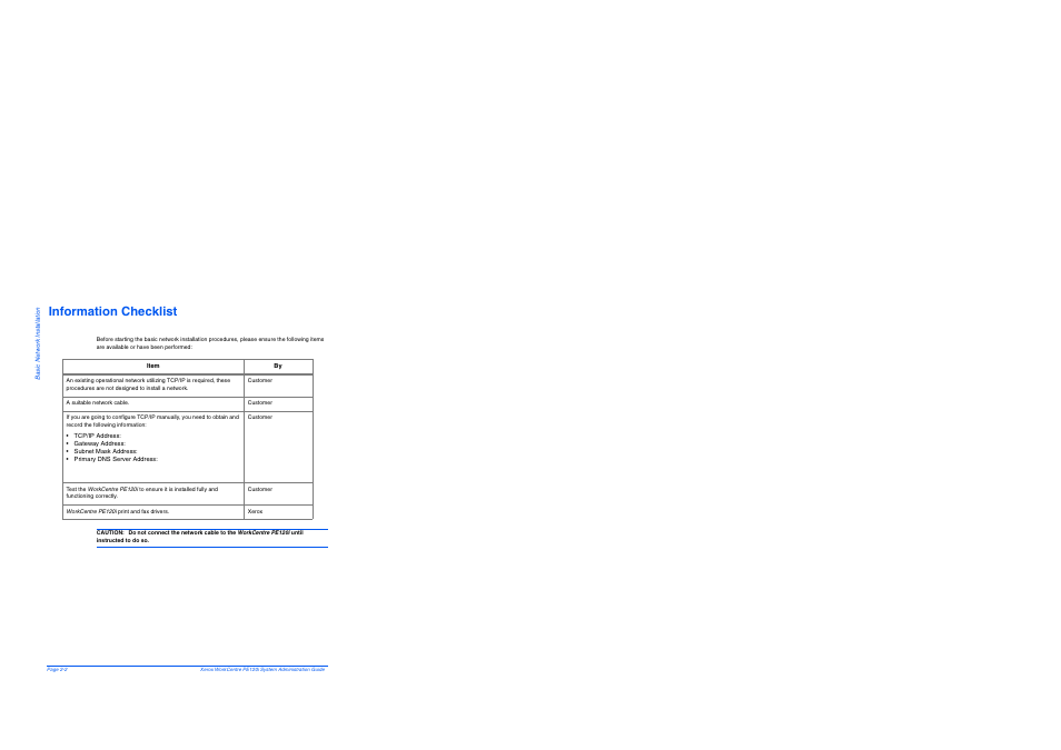 Information checklist, Information checklist -2 | Xerox WorkCentre PE120-120i-4396 User Manual | Page 26 / 131