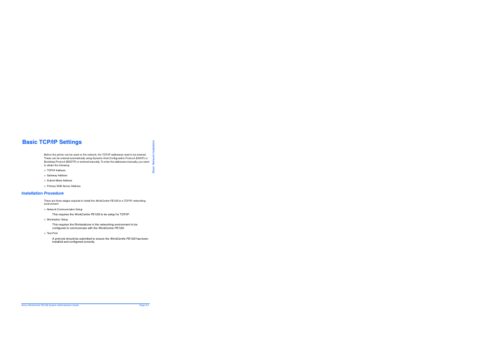 Basic tcp/ip settings, Installation procedure, Basic tcp/ip settings -3 | Installation procedure -3 | Xerox WorkCentre PE120-120i-4396 User Manual | Page 27 / 131
