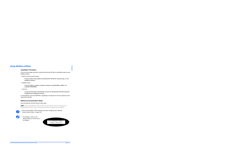Using netware utilities, Installation procedure, Network communication setup | Using netware utilities -5 | Xerox WorkCentre PE120-120i-4396 User Manual | Page 39 / 131