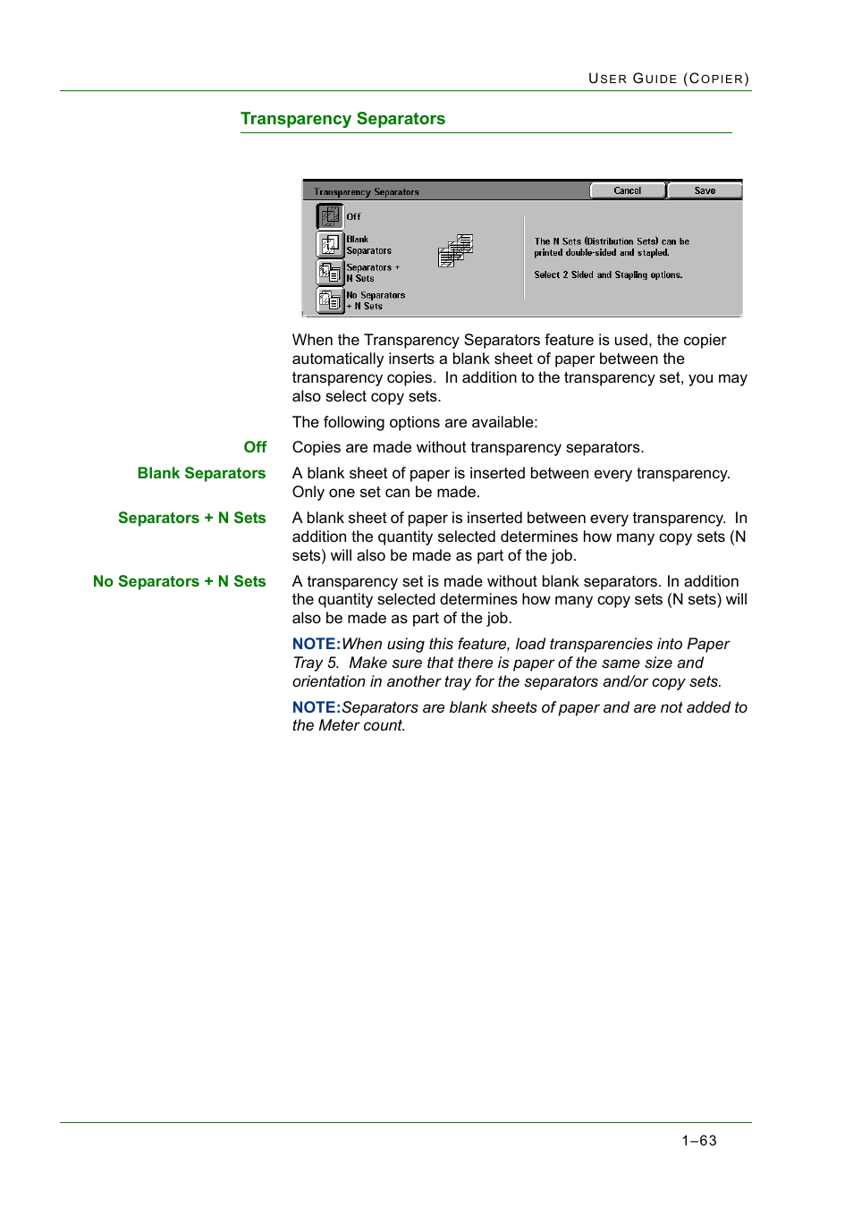 Transparency separators, Transparency separators 1-63, Transparency separators 63 | Xerox WorkCentre M24-2780 User Manual | Page 105 / 441
