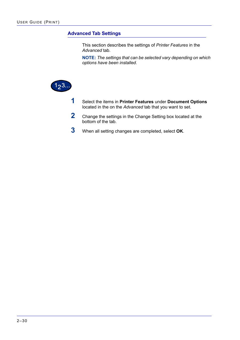 Advanced tab settings, Advanced tab settings 2-30, Advanced tab settings 30 | Xerox WorkCentre M24-2780 User Manual | Page 194 / 441