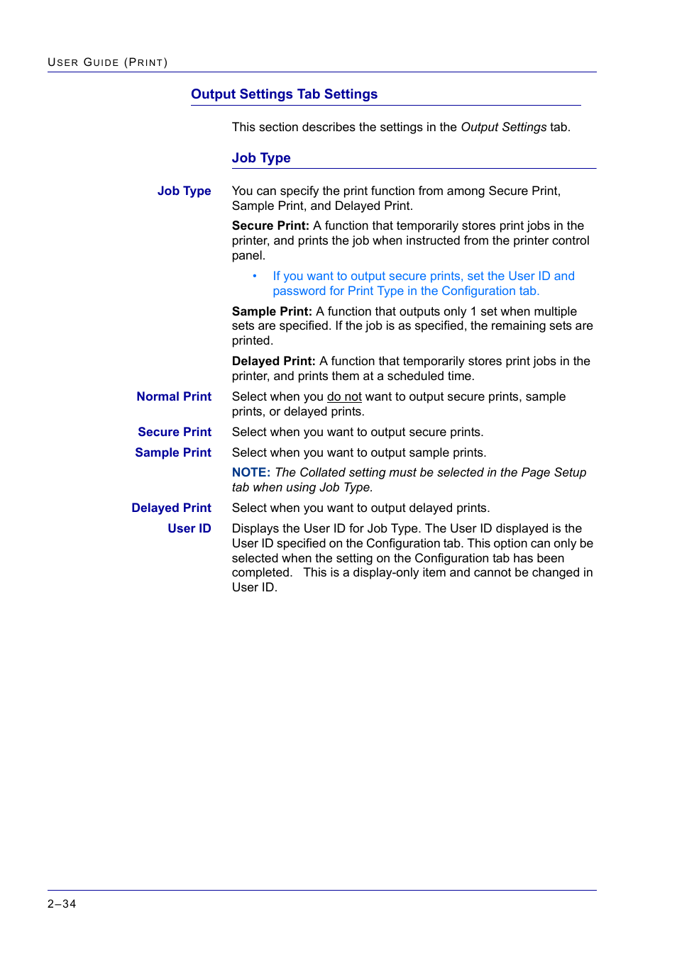 Output settings tab settings, Output settings tab settings 2-34, Output settings tab settings 34 | Xerox WorkCentre M24-2780 User Manual | Page 198 / 441