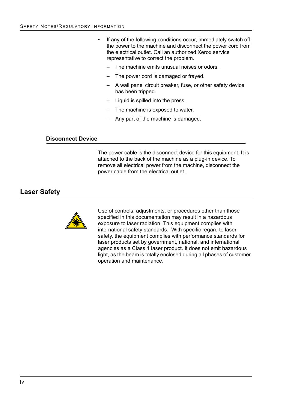 Disconnect device, Laser safety | Xerox WorkCentre M24-2780 User Manual | Page 20 / 441