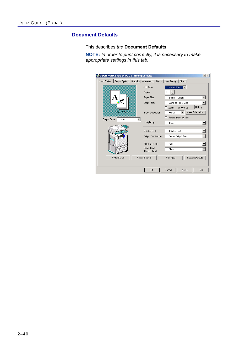 Document defaults, Document defaults 2-40, Document defaults 40 | Xerox WorkCentre M24-2780 User Manual | Page 204 / 441