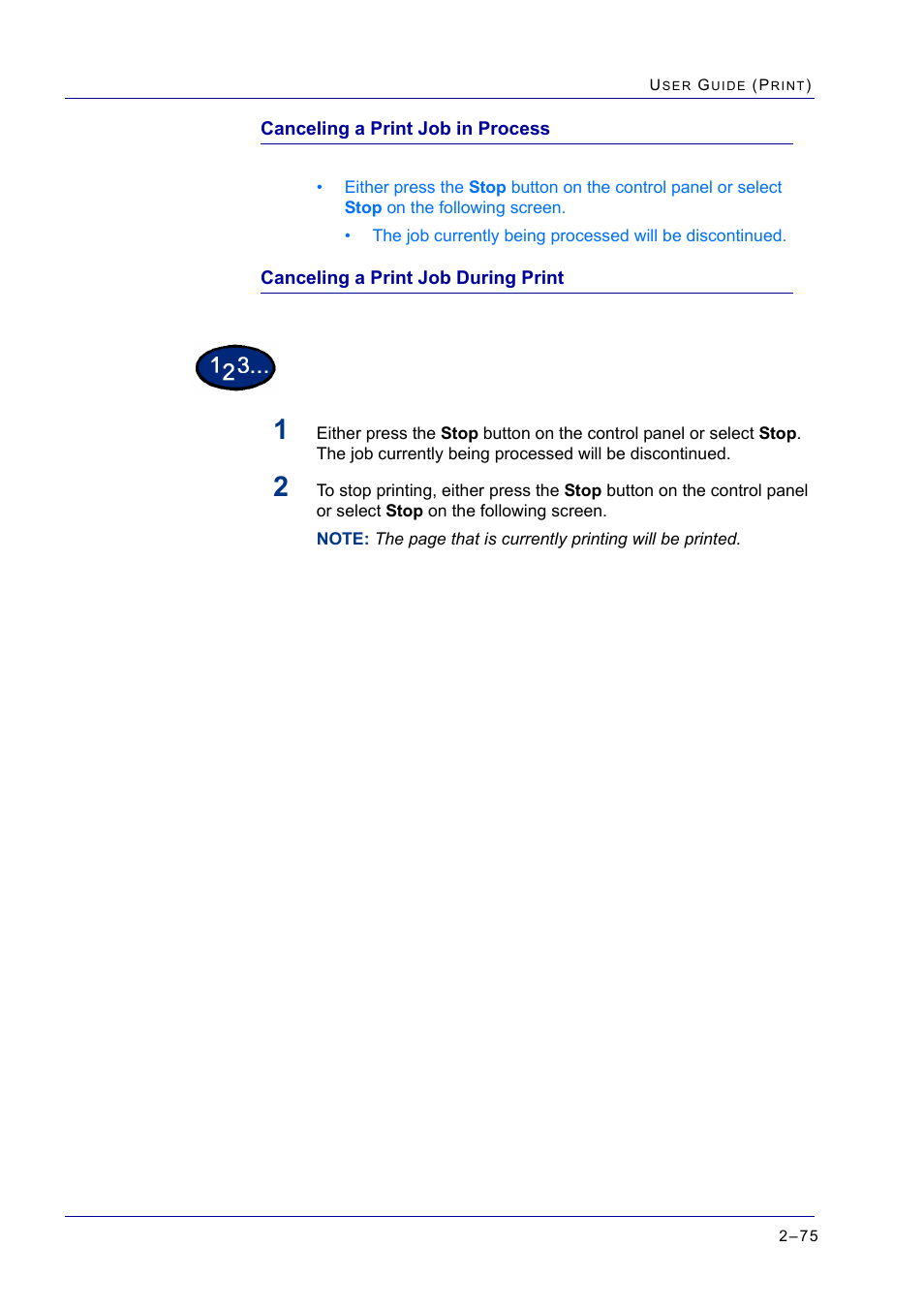 Canceling a print job in process, Canceling a print job during print | Xerox WorkCentre M24-2780 User Manual | Page 239 / 441