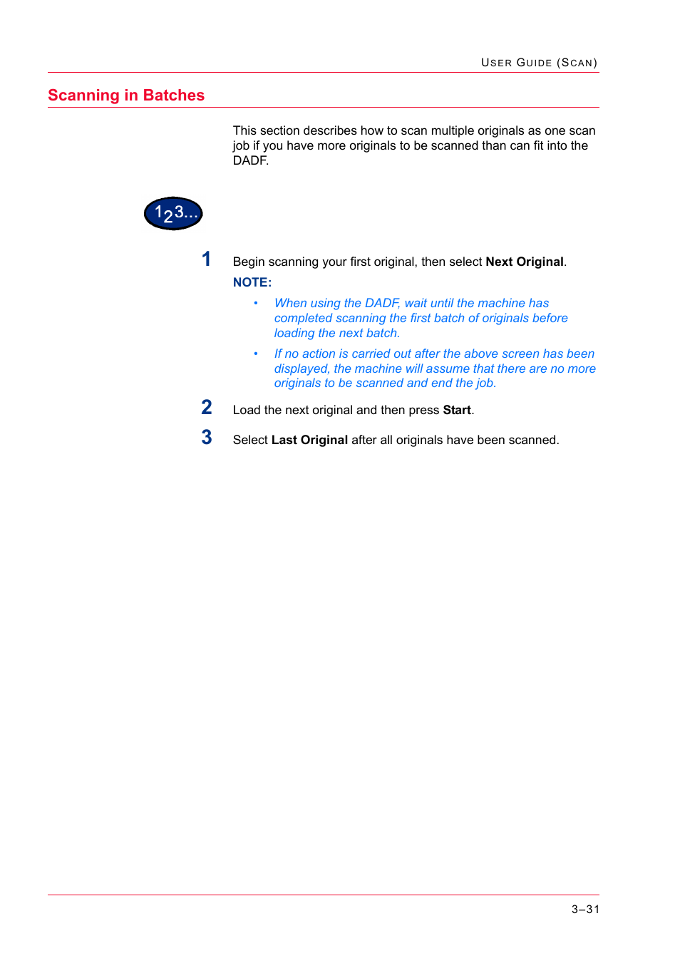 Scanning in batches, Scanning in batches 3-31, Scanning in batches 31 | Xerox WorkCentre M24-2780 User Manual | Page 321 / 441