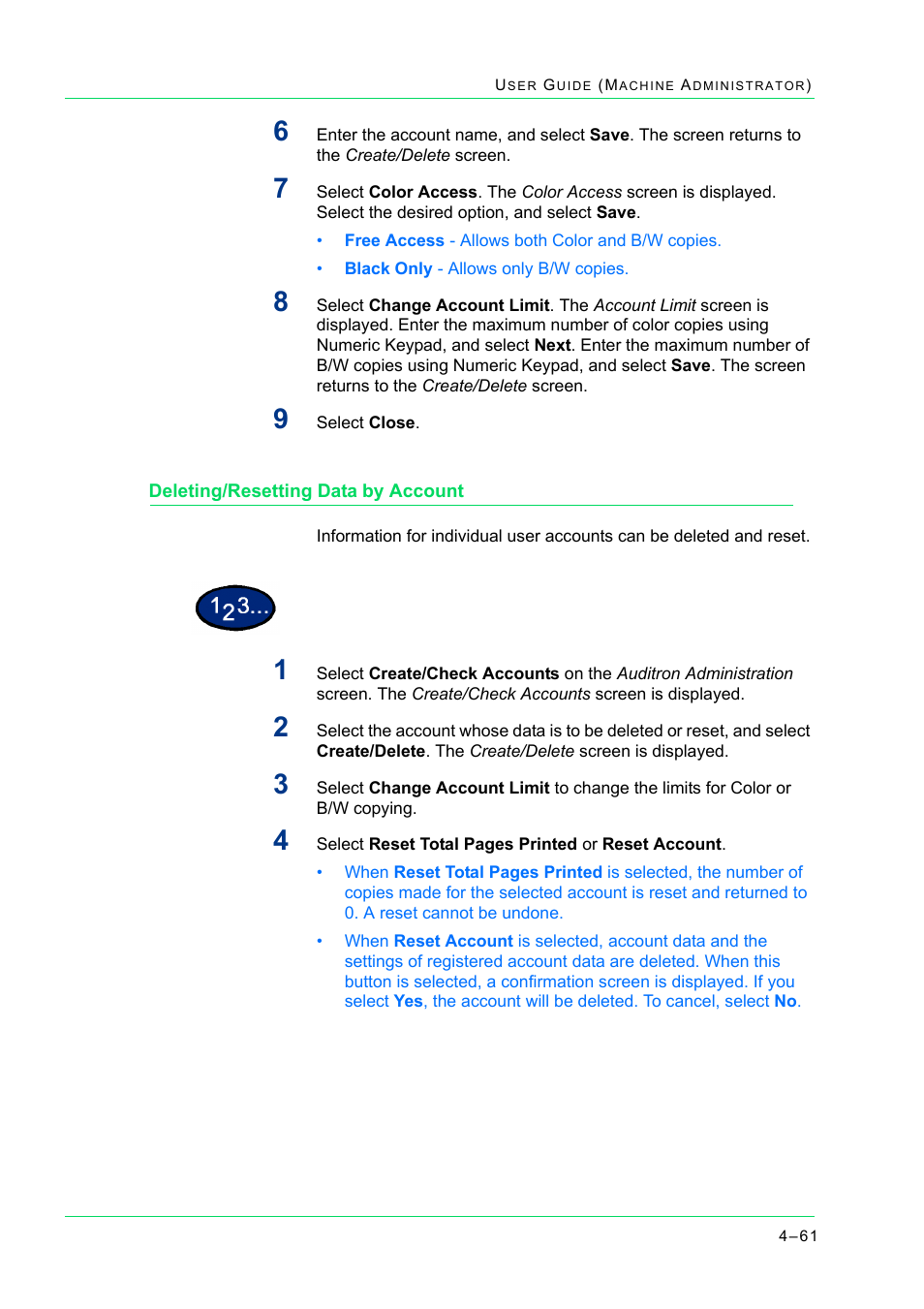 Deleting/resetting data by account, Deleting/resetting data by account 4-61, Deleting/resetting data by account 61 | Xerox WorkCentre M24-2780 User Manual | Page 395 / 441