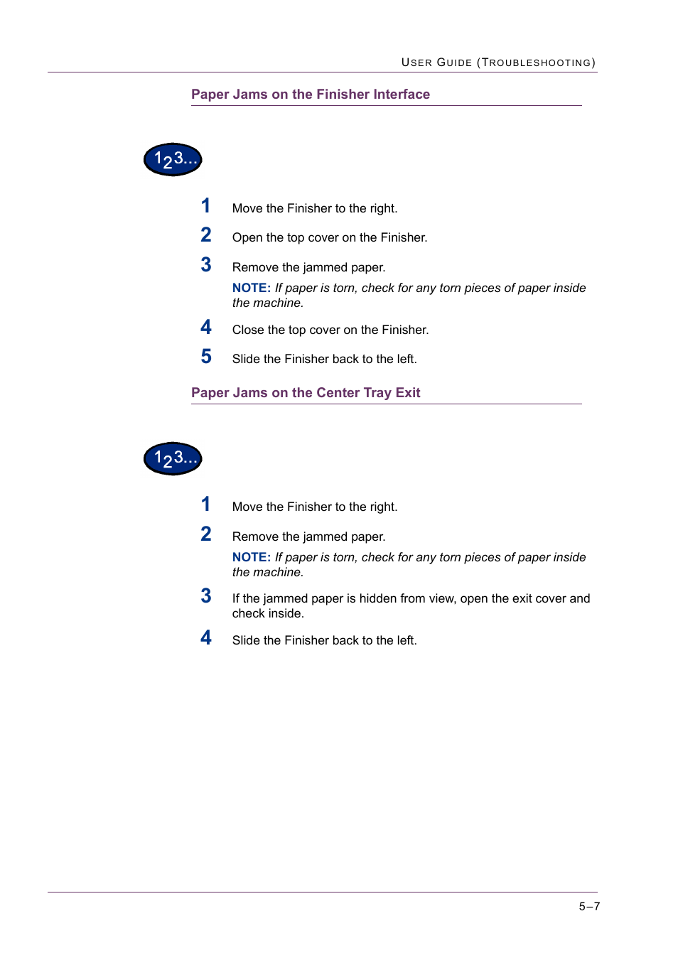 Paper jams on the finisher interface, Paper jams on the center tray exit | Xerox WorkCentre M24-2780 User Manual | Page 413 / 441