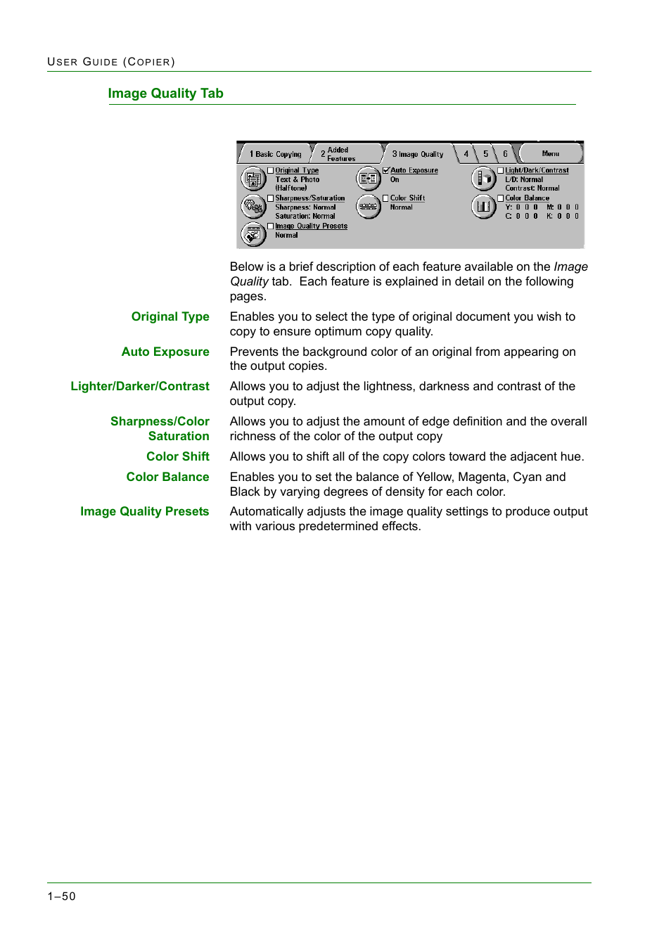 Image quality tab, Image quality tab 1-50, Image quality tab 50 | Xerox WorkCentre M24-2780 User Manual | Page 92 / 441