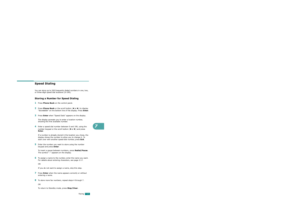 Speed dialing, Storing a number for speed dialing | Xerox WorkCentre PE120-120i-3124 User Manual | Page 147 / 283