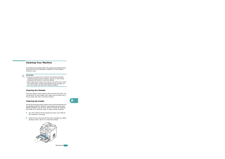 Cleaning your machine, Cleaning the outside, Cleaning the inside | Cleaning the outside cleaning the inside | Xerox WorkCentre PE120-120i-3124 User Manual | Page 169 / 283