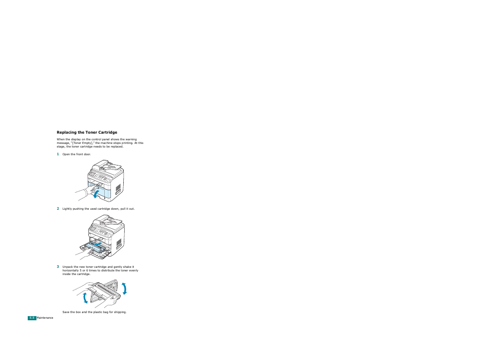 Replacing the toner cartridge | Xerox WorkCentre PE120-120i-3124 User Manual | Page 174 / 283