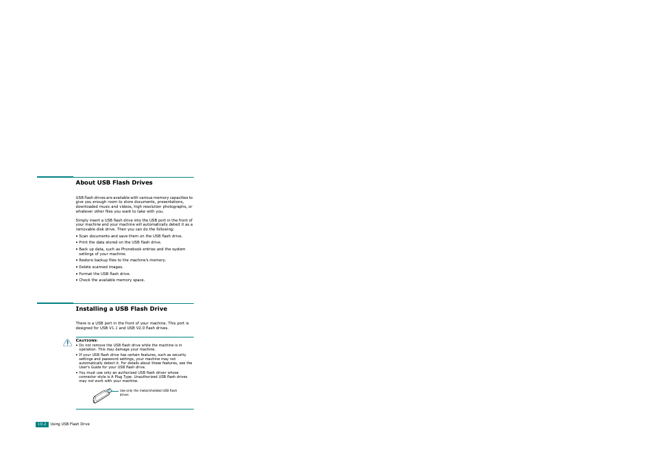 About usb flash drives, Installing a usb flash drive | Xerox WorkCentre PE120-120i-3124 User Manual | Page 216 / 283