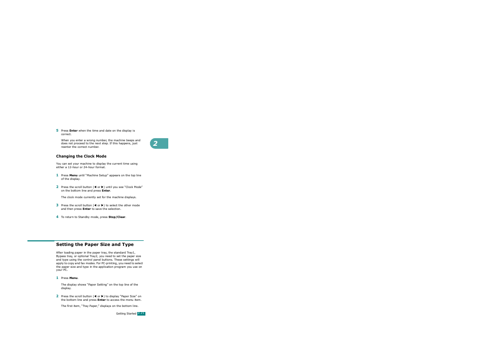 Changing the clock mode, Setting the paper size and type | Xerox WorkCentre PE120-120i-3124 User Manual | Page 47 / 283