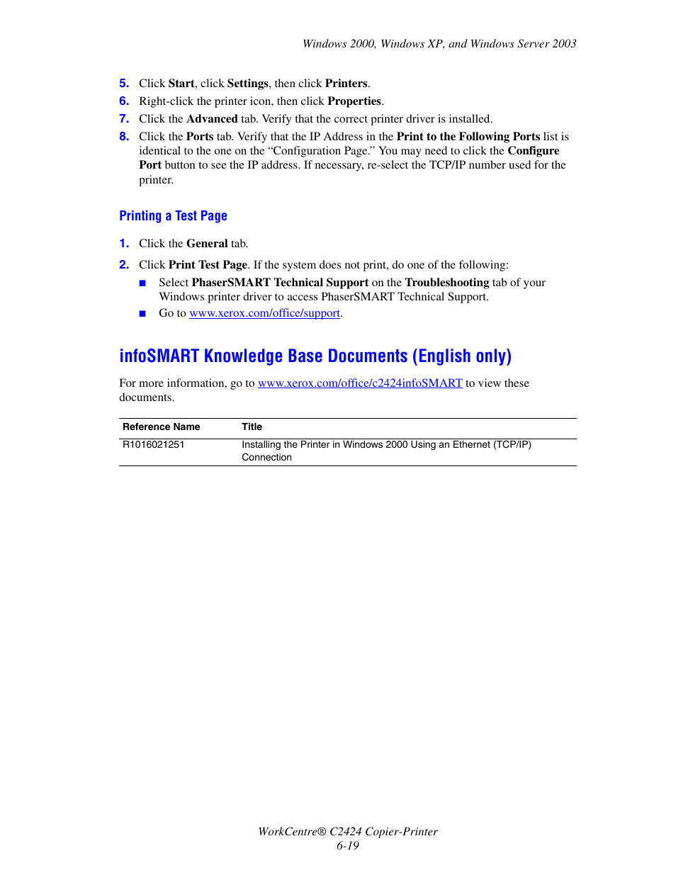 Infosmart knowledge base documents (english only) | Xerox WorkCentre C2424-5984 User Manual | Page 19 / 43