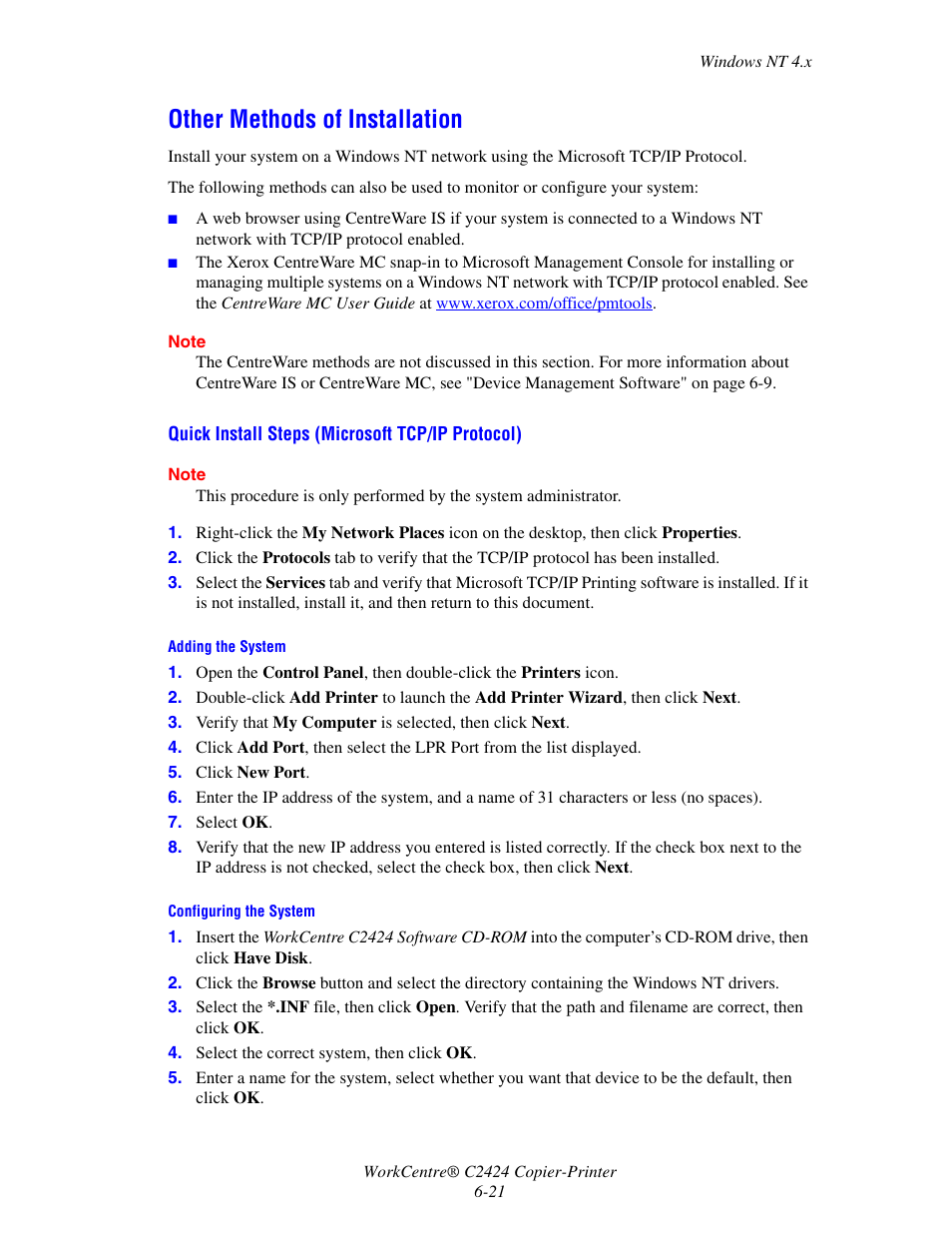 Other methods of installation | Xerox WorkCentre C2424-5984 User Manual | Page 21 / 43
