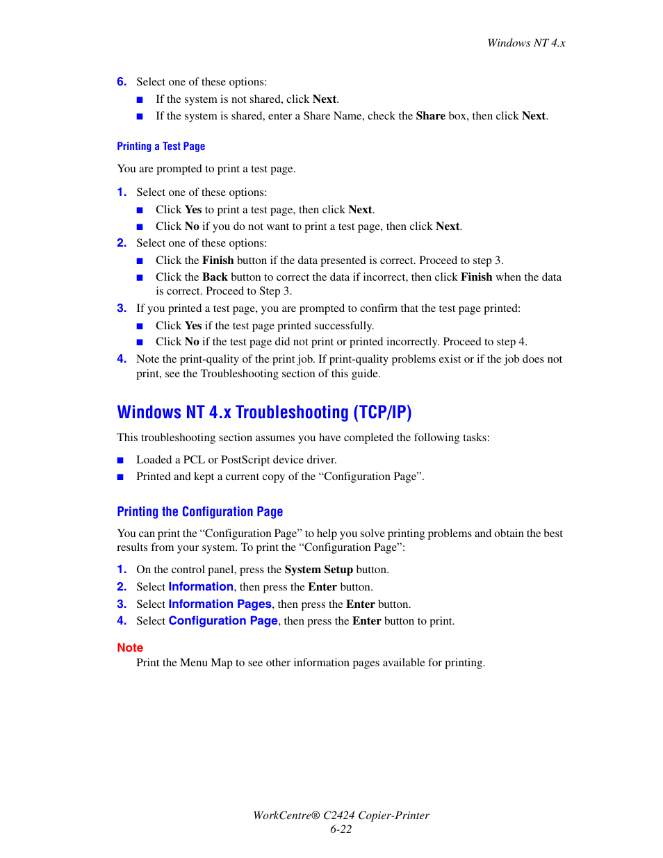 Windows nt 4.x troubleshooting (tcp/ip) | Xerox WorkCentre C2424-5984 User Manual | Page 22 / 43