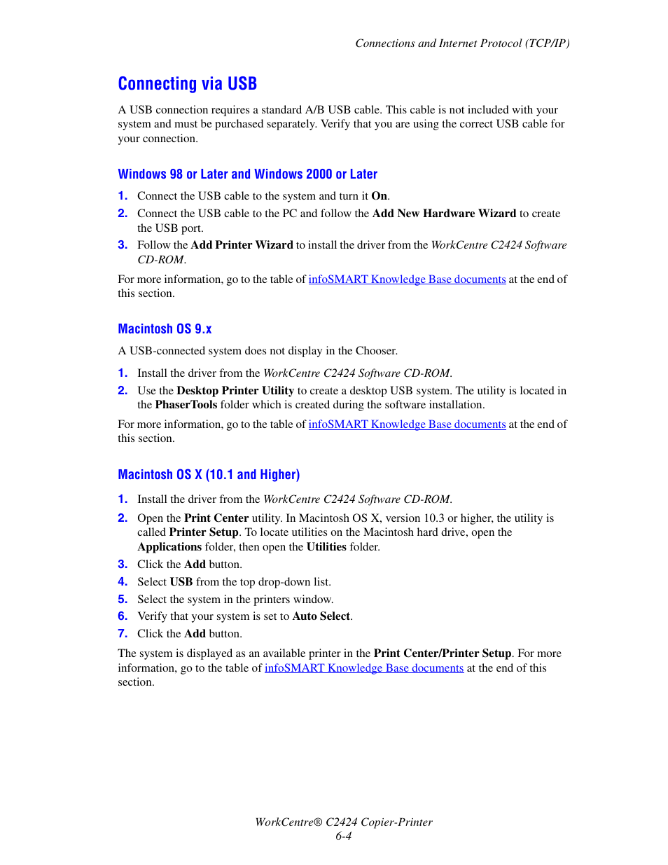 Connecting via usb | Xerox WorkCentre C2424-5984 User Manual | Page 4 / 43