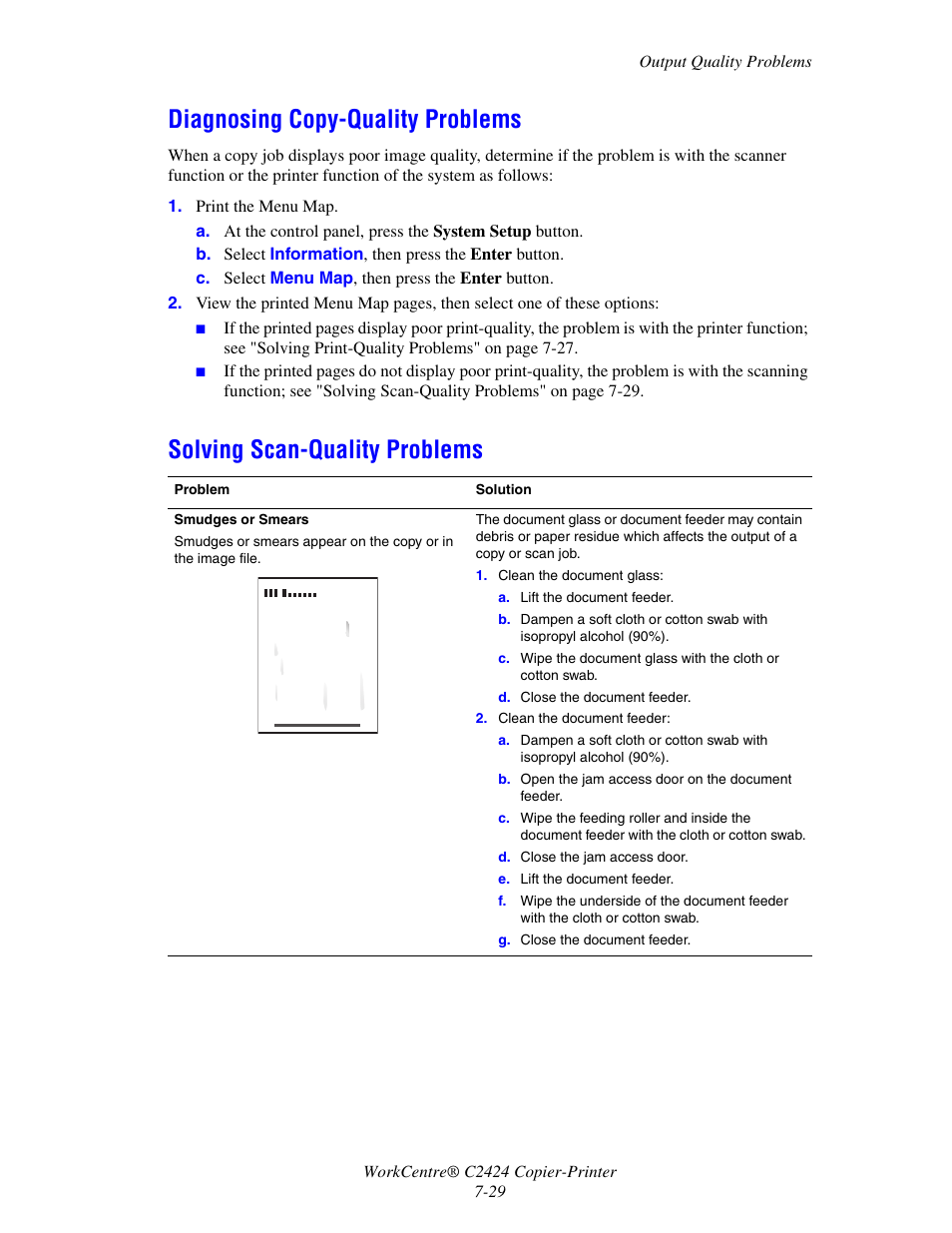 Diagnosing copy-quality problems, Solving scan-quality problems | Xerox WorkCentre C2424-3833 User Manual | Page 222 / 272