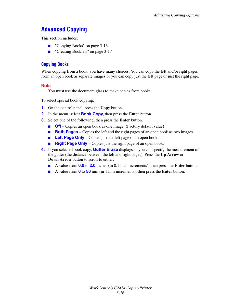 Advanced copying, Advanced copying -16 | Xerox WorkCentre C2424-3833 User Manual | Page 61 / 272