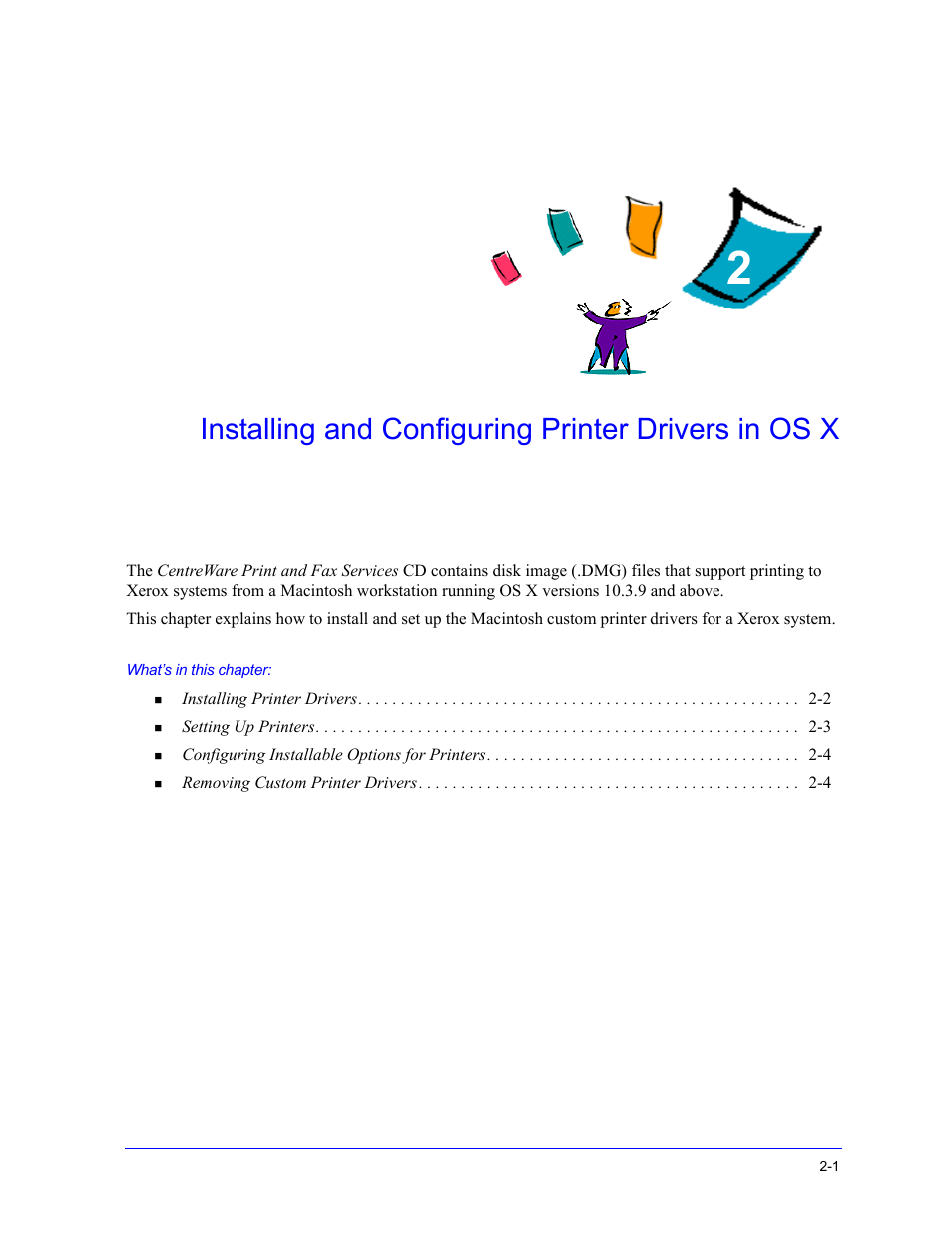 Installing and configuring printer drivers in os x, Chapter 2 | Xerox WorkCentre 7655-7665-7675-2530 User Manual | Page 11 / 32