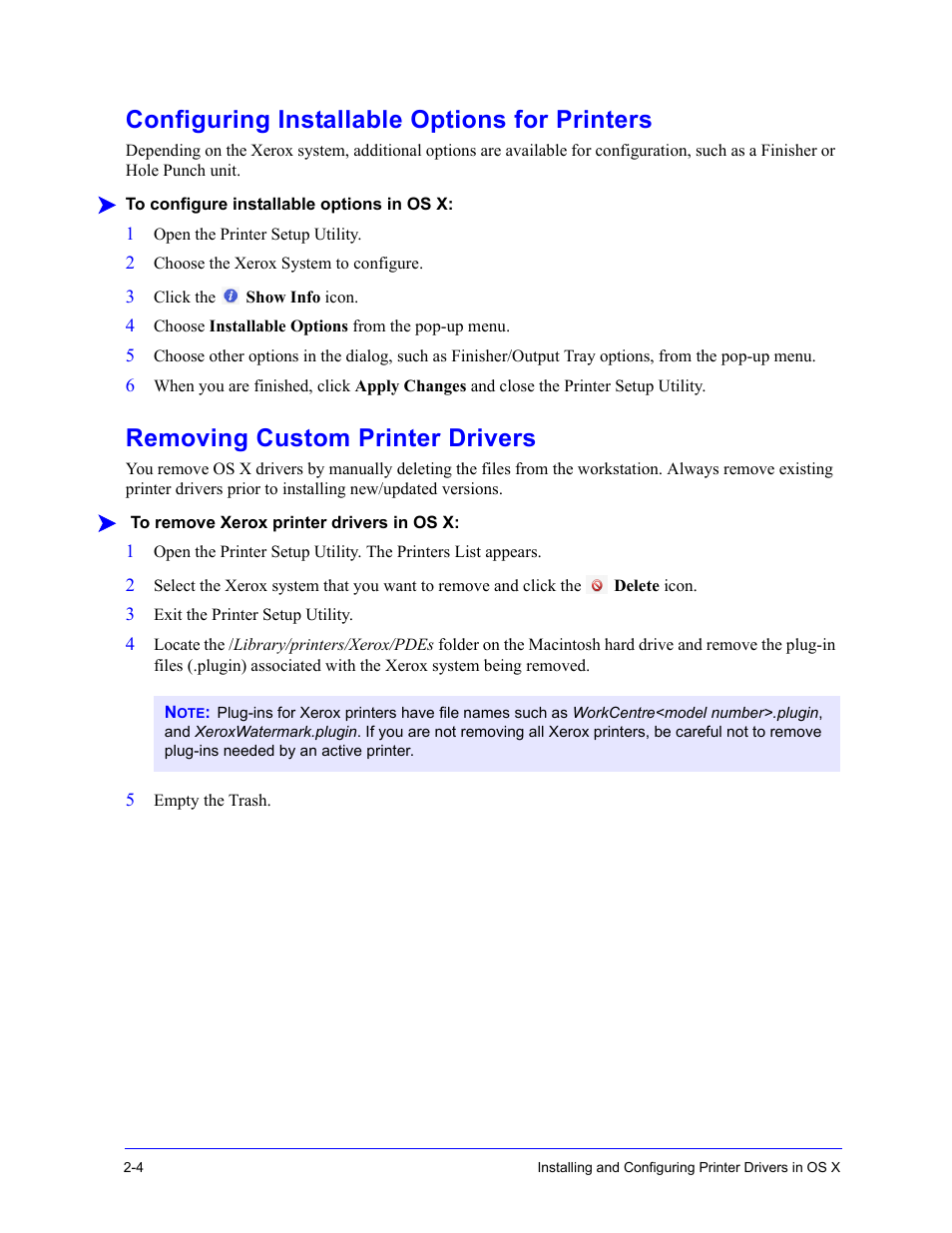 Configuring installable options for printers, Removing custom printer drivers, Configuring installable options for printers -4 | Removing custom printer drivers -4 | Xerox WorkCentre 7655-7665-7675-2530 User Manual | Page 14 / 32