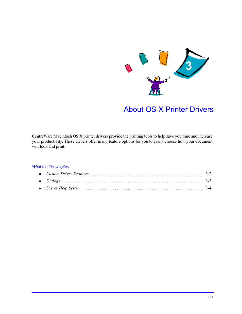 About os x printer drivers, Chapter 3, About os x printer drivers -1 | Xerox WorkCentre 7655-7665-7675-2530 User Manual | Page 15 / 32