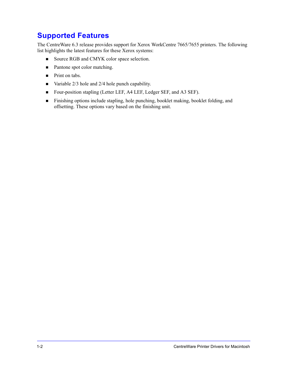 Supported features, Supported features -2 | Xerox WorkCentre 7655-7665-7675-2530 User Manual | Page 6 / 32