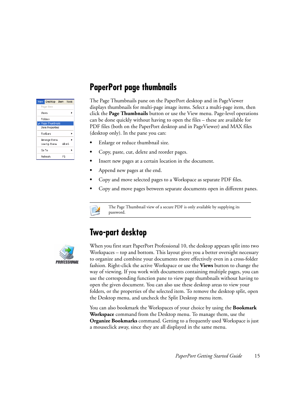 Two-part desktop, Paperport page thumbnails | Xerox WorkCentre C2424-2655 User Manual | Page 15 / 36