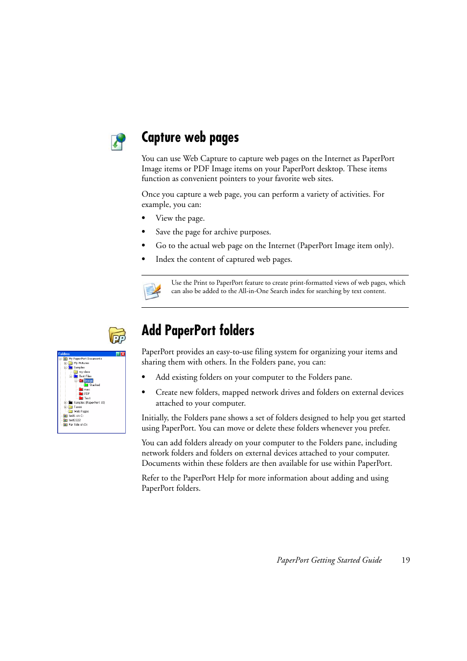 Add paperport folders, Capture web pages | Xerox WorkCentre C2424-2655 User Manual | Page 19 / 36