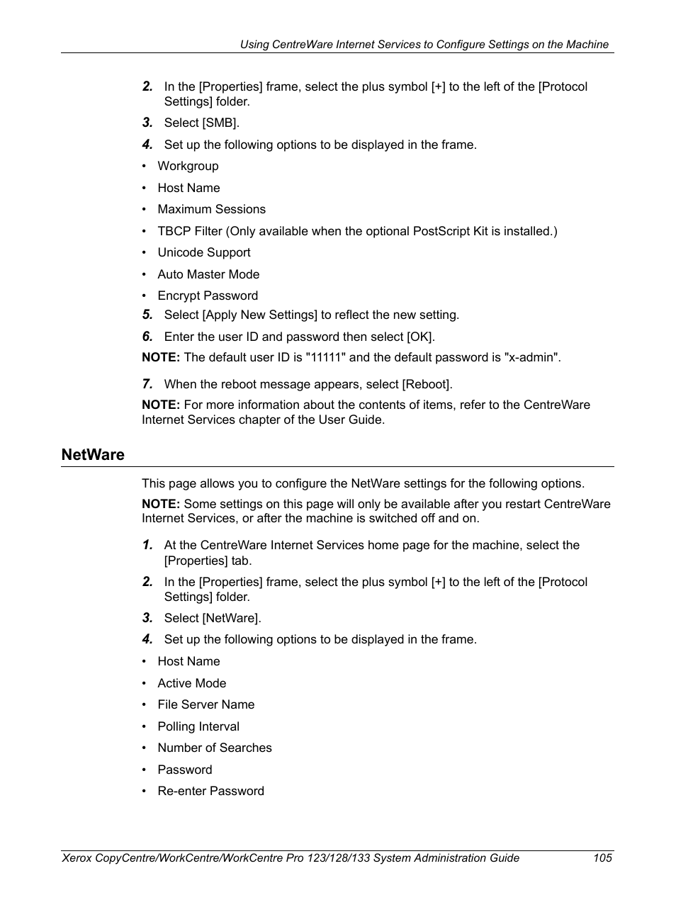 Netware | Xerox WorkCentre M123-M128-6336 User Manual | Page 105 / 166