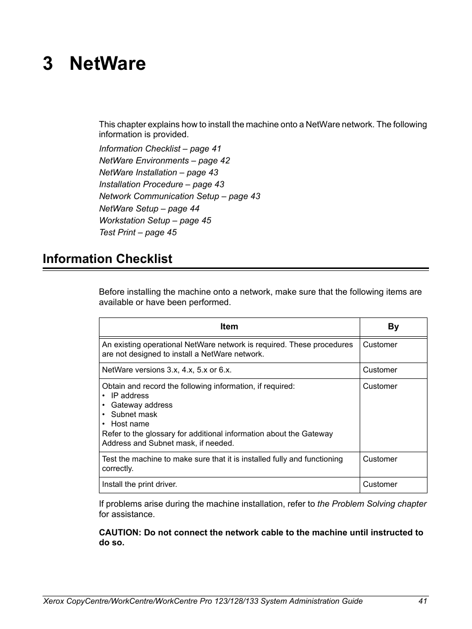 3 netware, Information checklist, Netware | Xerox WorkCentre M123-M128-6336 User Manual | Page 41 / 166