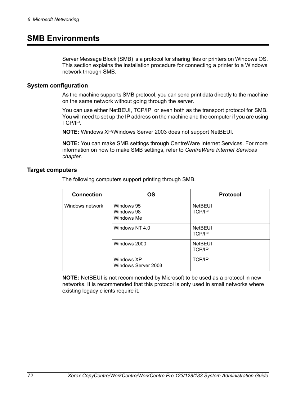 Smb environments | Xerox WorkCentre M123-M128-6336 User Manual | Page 72 / 166