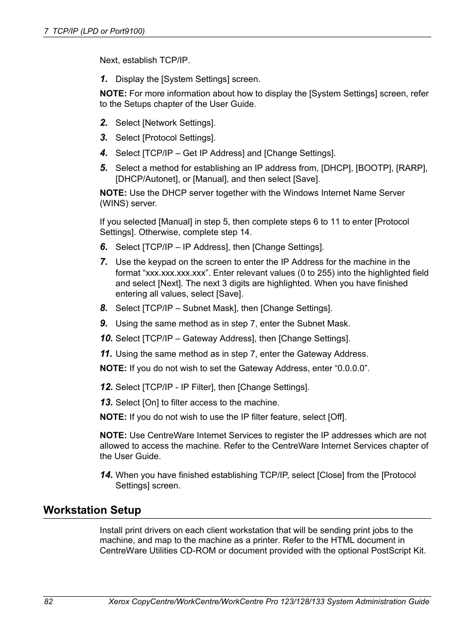 Workstation setup | Xerox WorkCentre M123-M128-6336 User Manual | Page 82 / 166