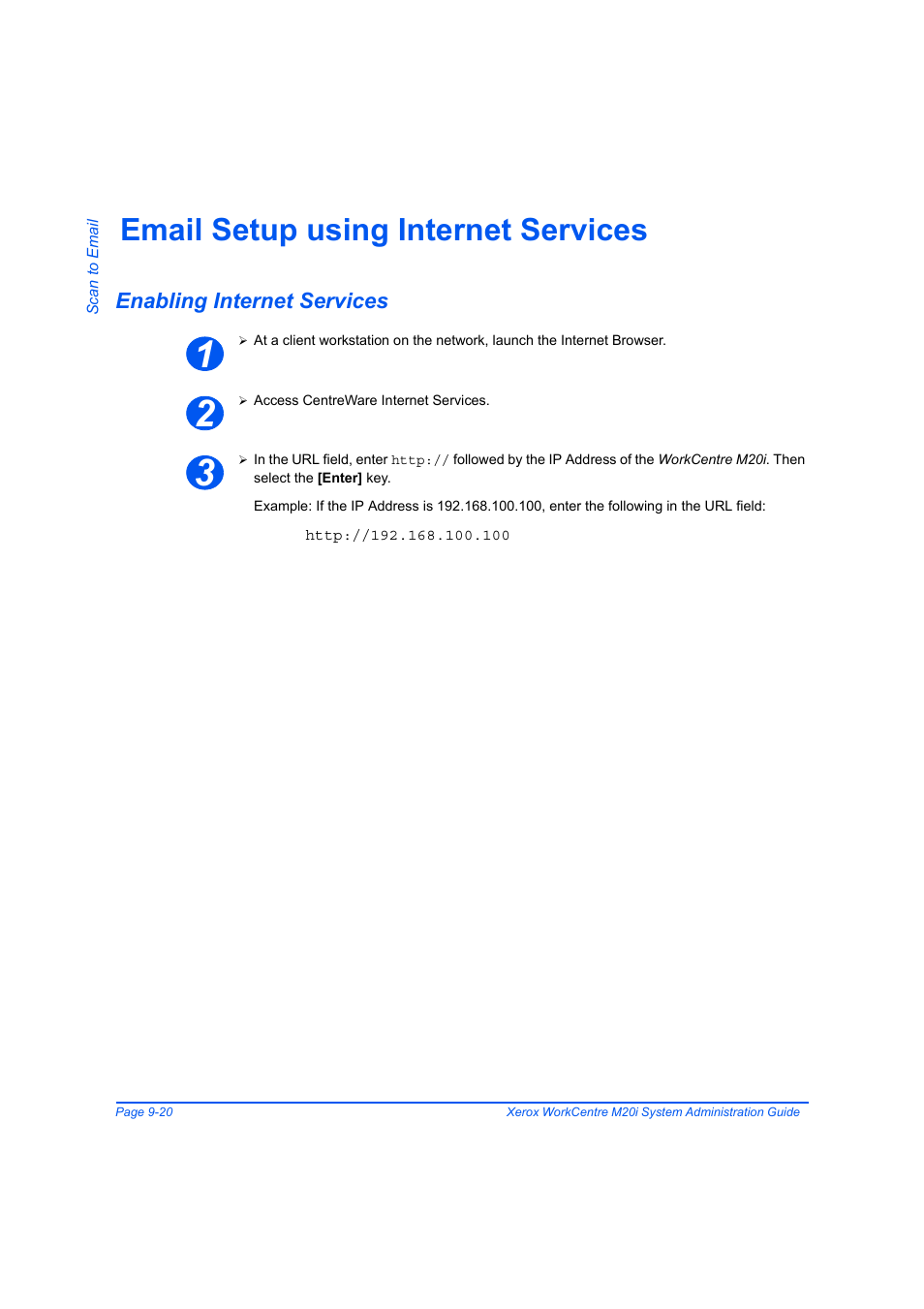 Email setup using internet services, Enabling internet services, Email setup using internet services -20 | Enabling internet services -20 | Xerox WorkCentre M20-M20i-2723 User Manual | Page 146 / 218