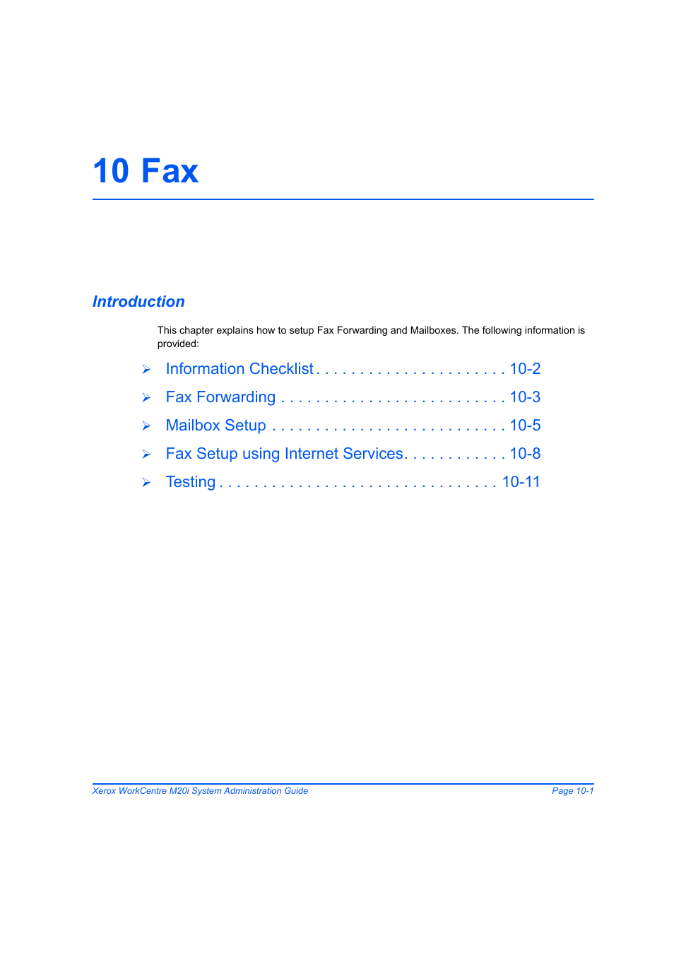 10 fax, Introduction, 10 fax -1 | Introduction -1 | Xerox WorkCentre M20-M20i-2723 User Manual | Page 157 / 218