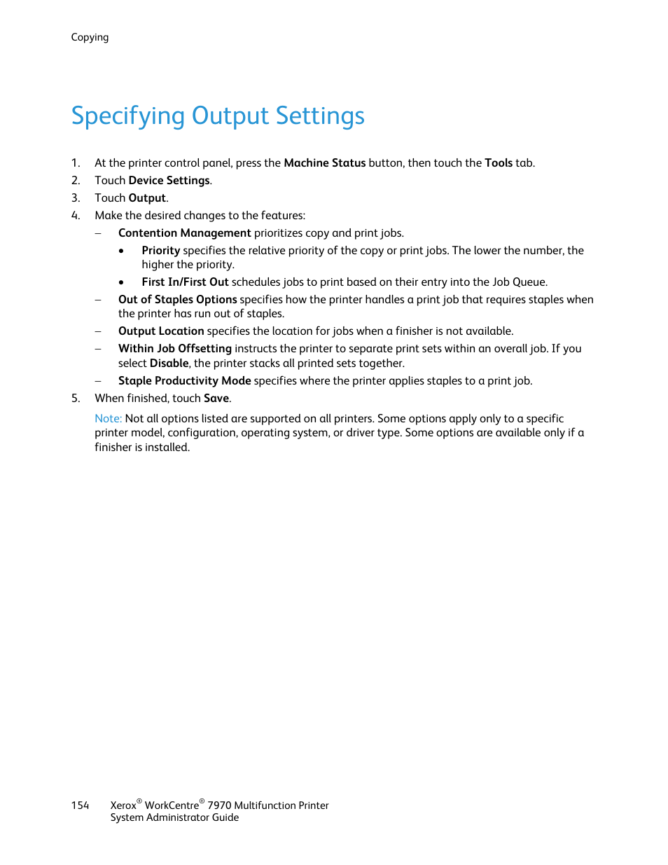 Specifying output settings | Xerox WorkCentre 7970-2606 User Manual | Page 154 / 268