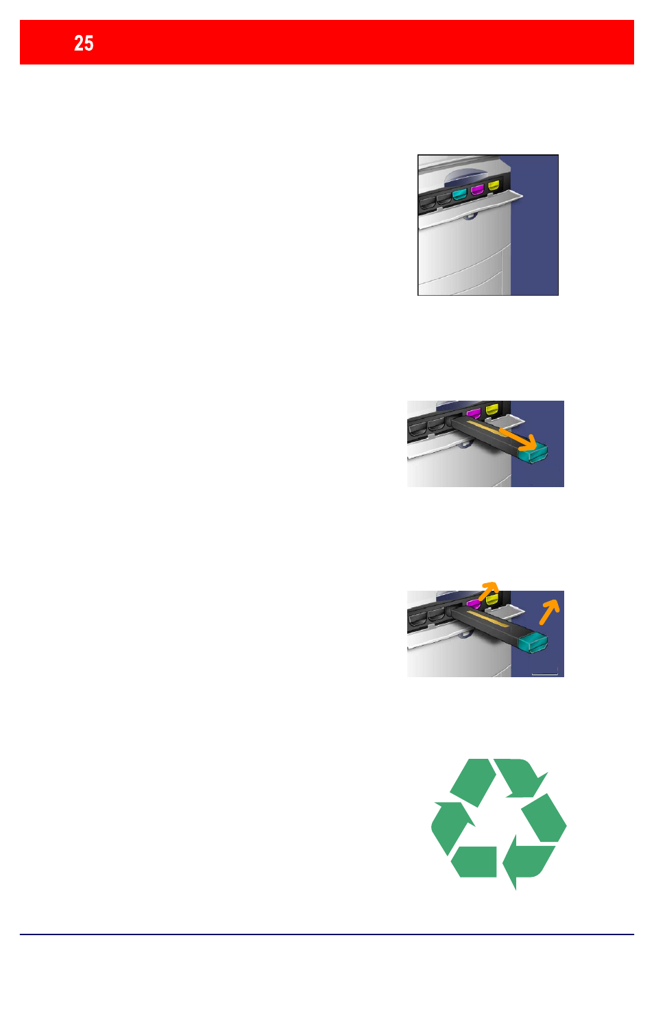 Replacing the toner cartridges | Xerox WorkCentre 7655-7665-7675-5889 User Manual | Page 26 / 28