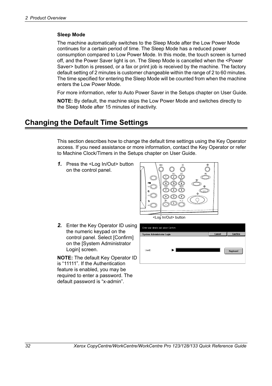 Changing the default time settings | Xerox WorkCentre M123-M128-3048 User Manual | Page 33 / 115