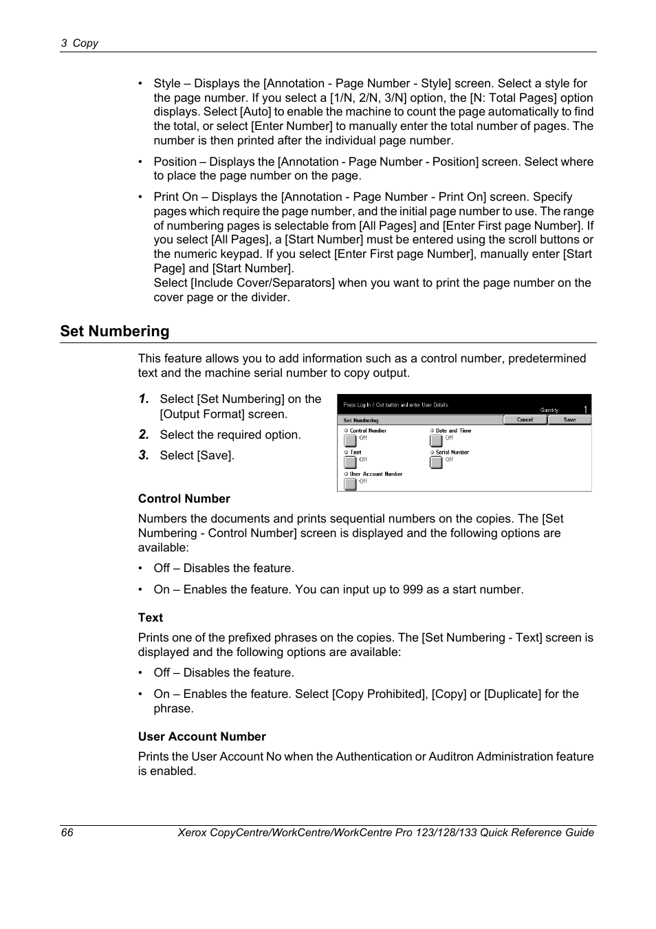Set numbering | Xerox WorkCentre M123-M128-3048 User Manual | Page 67 / 115