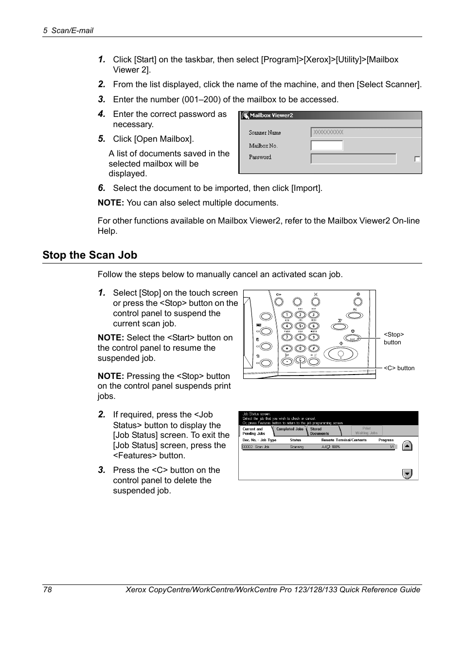 Stop the scan job | Xerox WorkCentre M123-M128-3048 User Manual | Page 79 / 115