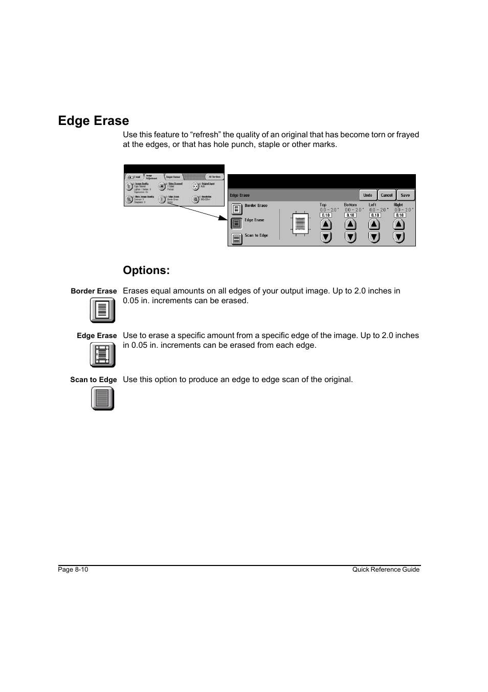 Edge erase, Options, Edge erase -10 | Xerox WorkCentre M45-4033 User Manual | Page 159 / 189
