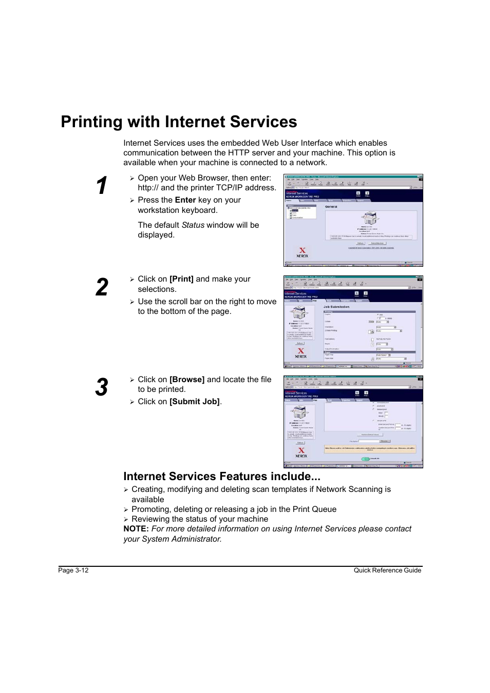 Printing with internet services, Internet services features include, Printing with internet services -12 | Xerox WorkCentre M45-4033 User Manual | Page 45 / 189