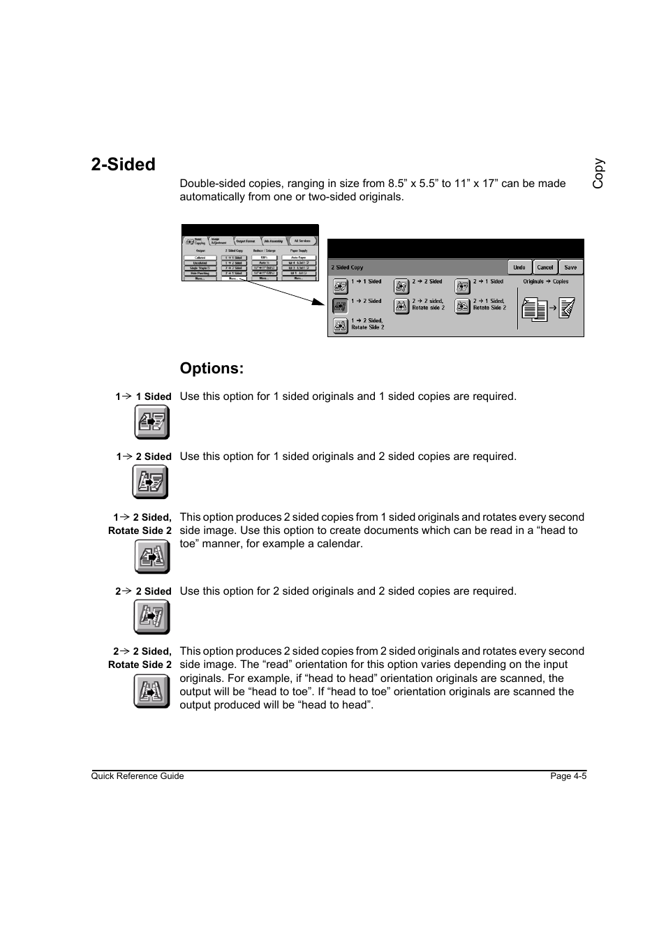 Sided, Options, Sided -5 | Co py | Xerox WorkCentre M45-4033 User Manual | Page 54 / 189