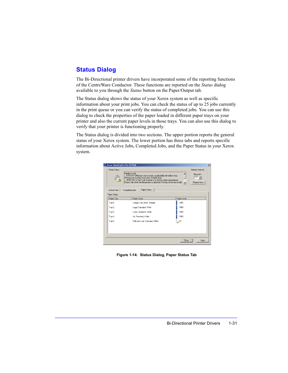 Status dialog, Status dialog -31 | Xerox WorkCentre M35-4011 User Manual | Page 47 / 75