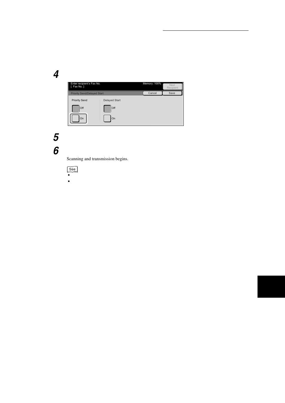 Set priority send to on, Select save, Dial a remote party, then press start | Xerox WorkCentre M24-3946 User Manual | Page 125 / 332
