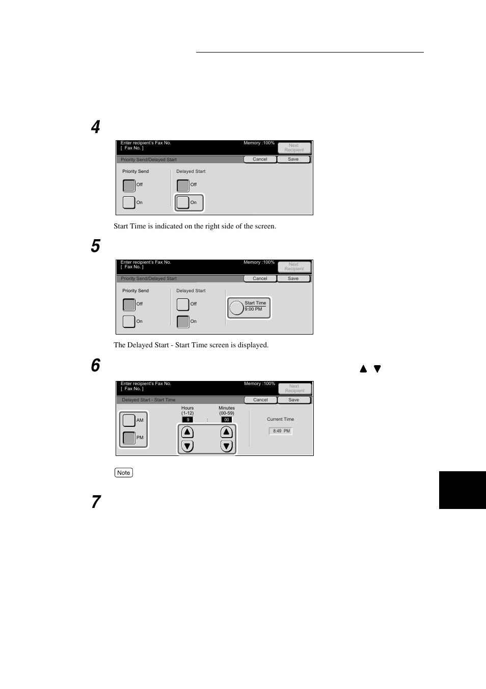 Set delayed start to on, Select start time | Xerox WorkCentre M24-3946 User Manual | Page 127 / 332